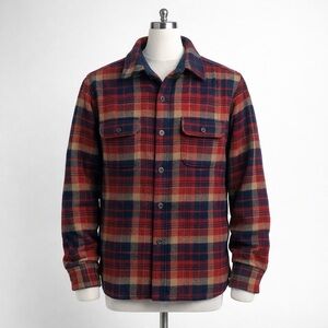 Vintage Woolrich Red Navy Tan Plaid Flannel Shirt Shacket